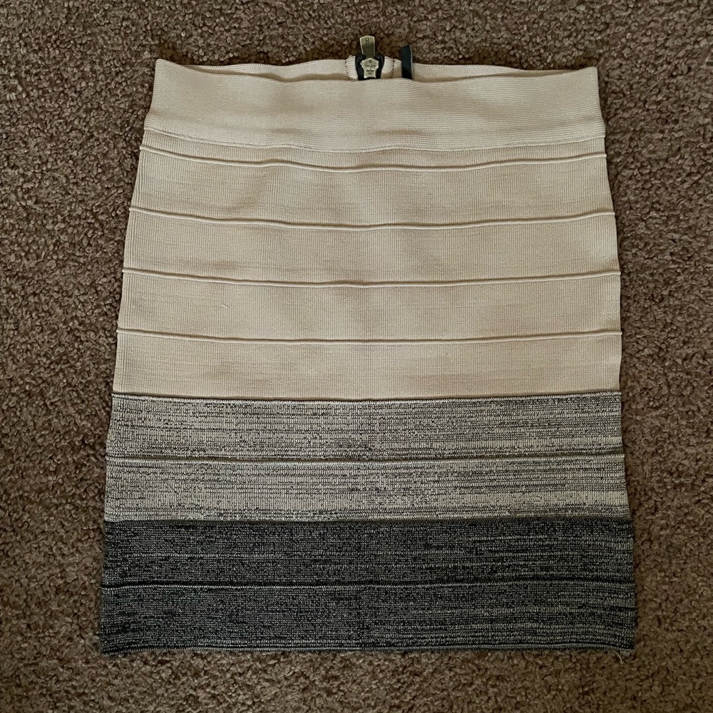 Elegant Cream and Gray Striped Skirt